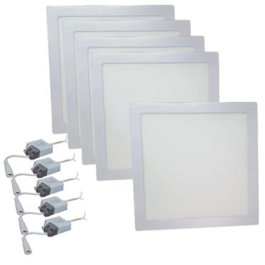 Imagem de Kit 8 Luminárias LED 24W Embutir Quadrado Plafon 30x30 Branco 6500k - 
