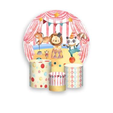 Imagem de Painel De Festa Redondo 1,50x1,50 + Trio De Capas Cilindro - Animais C