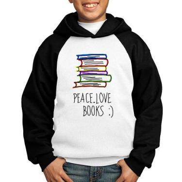 Imagem de Moletom Infantil Peace Love Books - Foca na Moda, Branco, Preto, 10