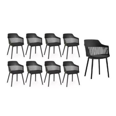Imagem de Kit 9 Cadeira Marcela Montreal Em Polipropileno Assento Estofado Preto