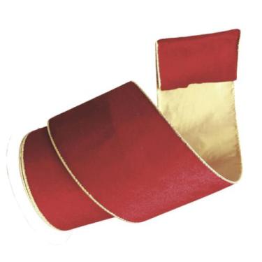 Imagem de Fita Decorativa Natal Veludo Fio Dourado - Carmella Presentes