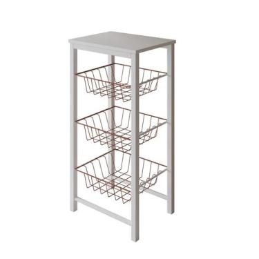 Imagem de Fruteira de Chão Cozinha Montada Aço Branco Tampo Branco Cesto Cobre R