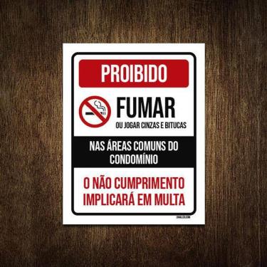 Imagem de Placa Proibido Fumar Jogar Áreas Comuns Condomínio 18X23