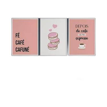 Imagem de Kit 3 Quadros Fé Café E Cafuné 24X18Cm Madeira Branca