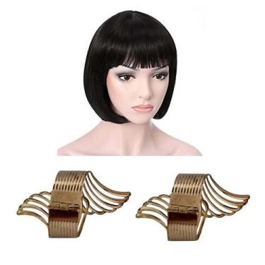 Imagem de Fantasia Egípcia C/ 1 Peruca Preta e 2 Braceletes Mola - CM Presentes 
