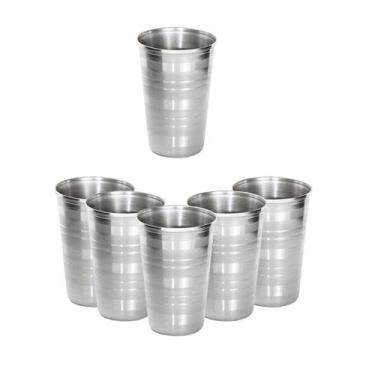 Imagem de 6 Copos  Aço Inox Resistente Grande Cerveja Agua Suco 390ml - tuut