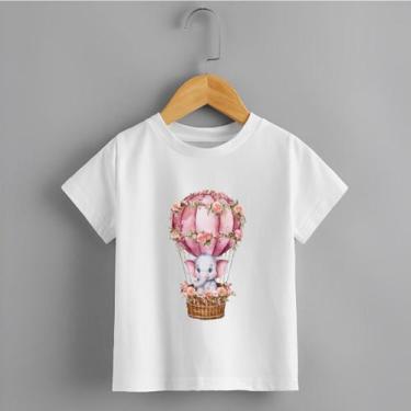 Imagem de Camiseta Infantil Menina Elefante Balão Tecido Premium Rosa Delicada T