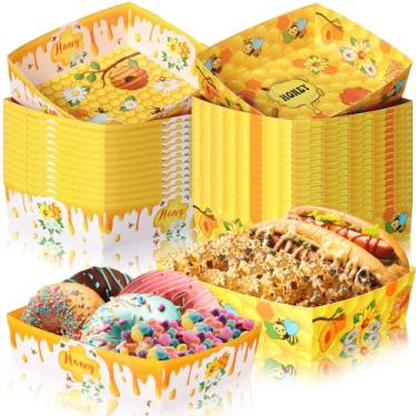 Imagem de Ziliny 36 bandejas de papel para festa de abelhas, 2,3 kg, barcos de nacho, abelhas, grandes, para servir em mel, festa de abelha, chá de bebê, festa de aniversário infantil