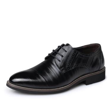 Imagem de Sapato social masculino com bico gradiente Oxford formal fino com cadarço casual terno de negócios sapatos de smoking para homens, Preto, 41