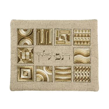 Imagem de Bolsa Yair Emanuel Teffilin | Design quadrado geométrico bordado de seda, Ouro Tfh-5z, Geométrico