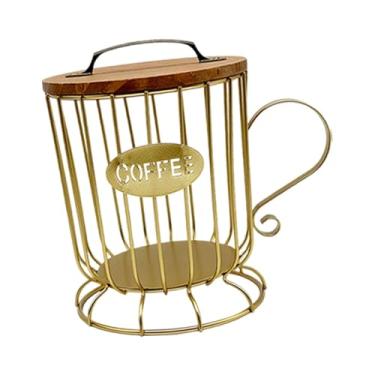 Imagem de Fenteer Suporte para cápsulas de café, organizador, gaiola de armazenamento de copos para de restaurante, cozinha de hotel, Ouro, L