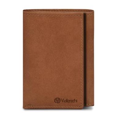 Imagem de Carteira masculina de couro legítimo com bloqueio de RFID, com três dobras e 7 cartões + 1 janela para identidade + 2 compartimentos para notas, Tan Wash