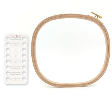 Imagem de Maker Susan Bastidor De Bordado Quadrado De Madeira De Faia De Qualidade Premium, Médio (8,3" X 8,9"), Bastidor E Moldura Para Ponto Cruz, Bastidor De Agulha Perfurada Com Cartão Organizador De Fio