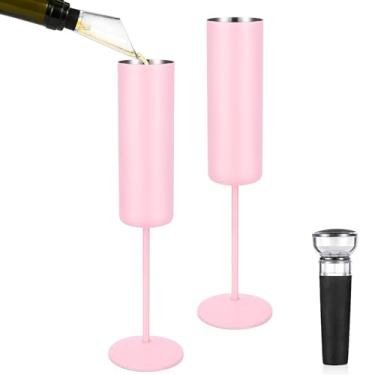 Imagem de Qtencas Pacote com 2 taças de champanhe de aço inoxidável, taças de champanhe inquebráveis de 170 g, presentes para festa de família, casamento, aniversário, Natal, aniversário, taças de champanhe
