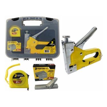 Imagem de Kit Jogo Grampeador de Tapeceiro com Trena de 2 Metros Maleta e 600 Gr