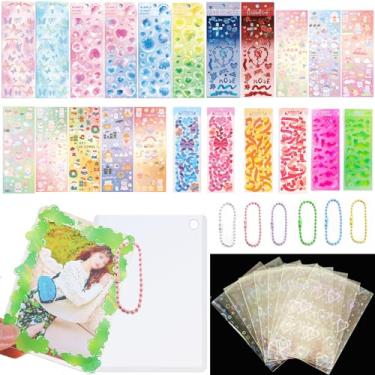 Imagem de Lora Rossie 6 porta-cartões fotográficos Kpop Toploaders, 50 capas de cartão holográficas para cartões colecionáveis Kpop Photocard, 22 adesivos coreanos de fita de coração bolha decorativa para