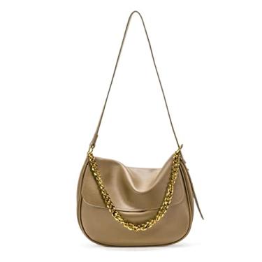 Imagem de Bolsas tiracolo para mulheres Bolsas carteiro Bolsas de ombro de couro Moda Bolsa de mão com corrente para mulheres(Khaki)