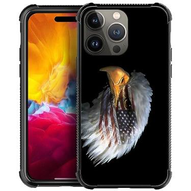 Imagem de ZHEGAILIAN Capa compatível com iPhone 15 Pro, capas com bandeira americana no olho da águia, parte traseira de vidro temperado + capa protetora de choque de silicone macio TPU para iPhone 15 Pro