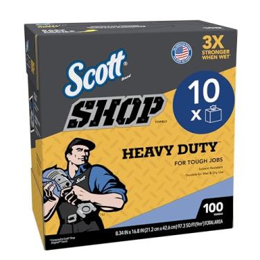 Imagem de Scott® Toalhas de loja Heavy Duty™ (54014), toalhas Blue Shop para solventes e trabalhos pesados, folhas de 21,2 x 42,7 cm, caixa Pop-Up™ (100 toalhas/caixa, 10 caixas/estojo, 1.000 toalhas/estojo)