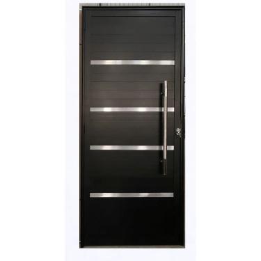 Imagem de Porta Lambril c/friso 2,10x1,00 lado DIREITO L-25 no alumínio preto c/puxador redondo