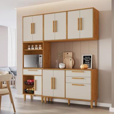 Imagem de Cozinha Completa 4 Peças 10 Portas 2 Gavetas com Fruteira Lorena Marrom/Off White