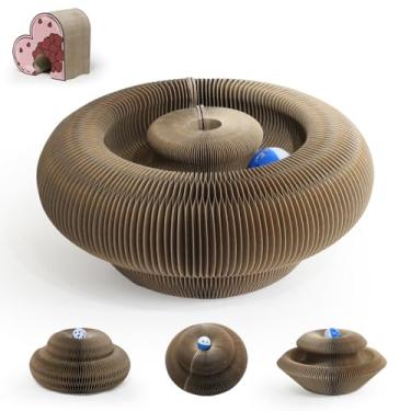 Imagem de LE YOU PET Magic Organ Cat Scratcher Board Cat Accordeon Cat Scratchers Kitty kurlz Cat Toy with Bell Ball Toy, Kitty Curls, Kitten, Divertido, Inteligência, Exercício Físico para Gato Pequeno, Rosa
