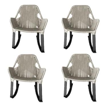 Imagem de Kit 4 Cadeiras de Balanço Athenas Corda Náutica Base em Alumínio Preto