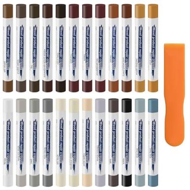 Imagem de Anglekai Kit de reparo de móveis de 24 peças, marcadores de madeira, kit de arranhões para piso de madeira colorido, giz de cera de reparo de madeira, bastões de cera para reparar arranhões