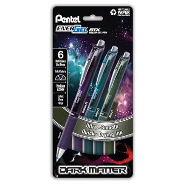 Imagem de Pentel Caneta de gel líquido EnerGel RTX Dark Matter (0,7 mm), cores sortidas de tinta escura, pacote com 6 (BL77DMPF6M)