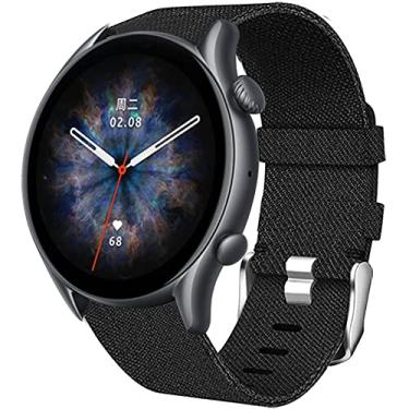 Imagem de Lamshaw Compatível com pulseira Amazfit GTR 4, pulseira de substituição de tecido de nylon respirável compatível com smartwatch Amazfit Falcon/GTR 2/GTR 3/GTR 3 Pro/GTR 4 (preto)