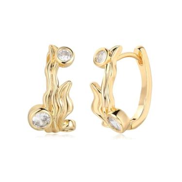 Imagem de MYEARS Brincos femininos Huggie U Hoop banhado a ouro 14 K, pequeno, simples, hipoalergênico, joia diária, One Size, Latão Metal Ouro amarelo, Zircônia cúbica