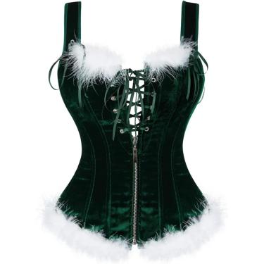 Imagem de Lingerie e roupas íntimas femininas espartilhos de natal para mulher plus size espartilho com tiras bustier bustier top white penas com excesso de traje burlesco sexy, 8126-Blackgreen, 4xl