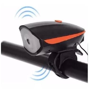 Imagem de Lanterna farol led bike c/ buzina a pilha - LUATEK, Laranja