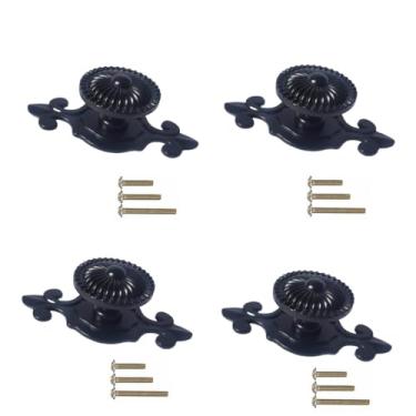 Imagem de GDQLCNXB Puxadores de metal preto antigo vintage retrô com placas traseiras 4 peças, puxador em forma de cogumelo puxador de cômoda