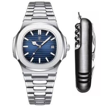 Imagem de Relógio Prateado Luxuoso Masculino Old Money + Acessório Inox - PENDUL