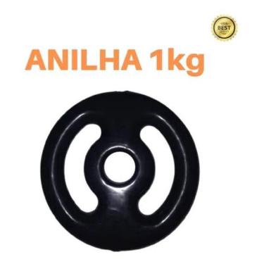 Imagem de Anilha 1Kg Emborrachada Super Premium Preta Academia/Casa