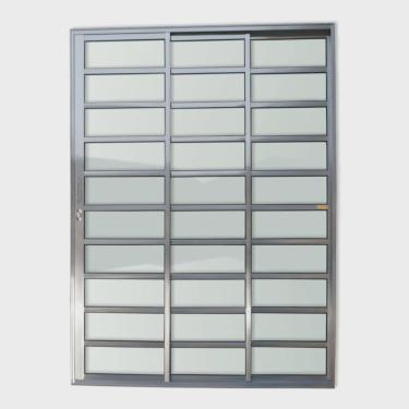 Imagem de Porta de Alumínio de Correr 210x150cm 3 Folhas 1/3 com Travessa e Vidro Liso Super Anodizado