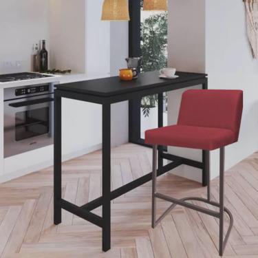 Imagem de Banqueta Com Encosto Noah Luxo Confort Bistrô Cozinha Ferro Marrom Suede Vermelho - Ahazzo Móveis