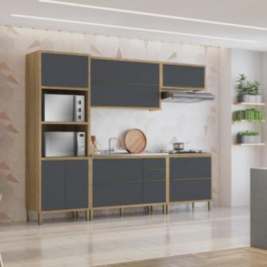 Imagem de Jogo Armários De Cozinha 5 Peças Paola Aramóveis Carvalho Dakar/ Grafite - Móveis Leartam