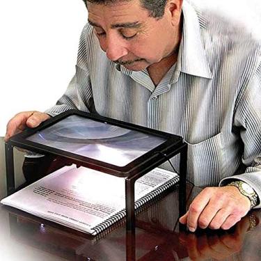 Imagem de LUPA DE MESA GIGANTE TAMANHO A4 COM SUPORTE MAOS LIVRE AMPLIAÇÃO 3X COM ILUMINAÇÃO LED LENTE DE AUMENTO PARA LEITURA