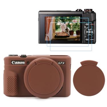 Imagem de TYUANDOUER Kit de acessórios de capa para câmera e protetor de tela LCD G7X II, capa de silicone macio para câmera Canon Powershot G7X Mark II, capa de borracha leve para G7XII G7X2 - marrom escuro
