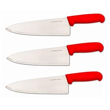 Imagem de Faca de cozinheiro comercial Columbia Cutlery de 20,32 cm – cabo vermelho Fibrox – lâmina afiada e lavável na lava-louças (pacote com 3 – 20,32 cm Red Chef)