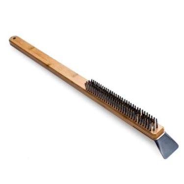 Imagem de Escova de Limpeza Ooni Cabo de Bambu e Cerdas e Raspador em Aço Inox