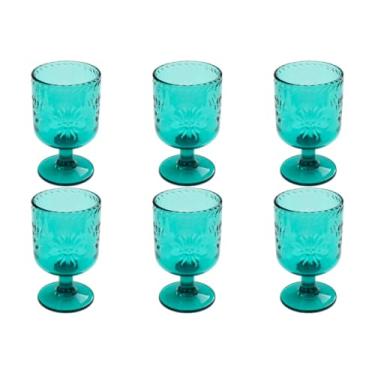 Imagem de Abode Homewares Talavera Premium Acrylic Drinkware interior/exterior, taça, azul-petróleo, 368 g, conjunto de 6