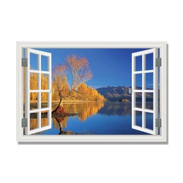 Imagem de PY3H69 Arte de parede em tela de janela aberta, impressão natural em tela. Lindo cenário de montanha 56 cm, decoração de parede de paisagem de janela, decoração de casa moderna. 70 x 105 cm - 27,6 x