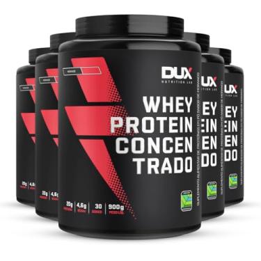 Imagem de Kit 5 Whey Protein Concentrado Dux Morango 900g