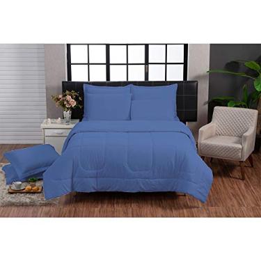 Imagem de Kit Edredom Italiano 200 Fios 100% Algodão 6 Peças Azul Queen - Casa Dona