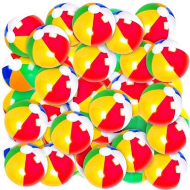 Imagem de Coopay Pacote com 100 bolas de praia infláveis clássicas arco-íris bola de piscina aniversário festa de praia decoração de verão jogos aquáticos presentes 20 a 30 centímetros de inflado a esvaziado