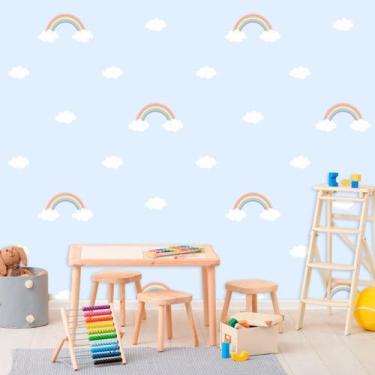 Imagem de Papel De Parede Baby Arco-íris Fundo Azul - Inove Papéis de Parede