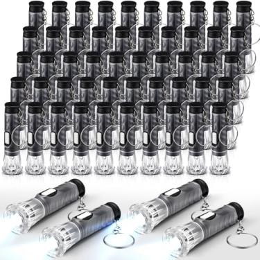 Imagem de Jexine 50 minilanternas, chaveiros a granel com cordão, chaveiros de plástico portáteis de LED, lanternas pequenas lanternas pretas para leitura noturna, emergência, furacão, acampamento, caminhadas
